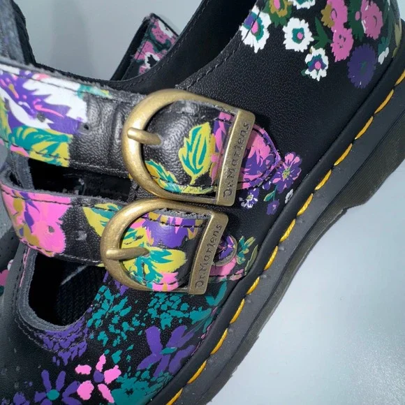 Dr Martens 8065 Vintage Floral Leather Mary Jane Shoes Women's 9 Double Buckle - Picture 5 of 15